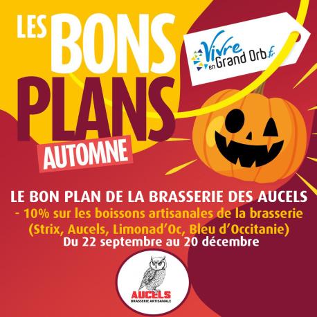 -10% sur les boissons artisanales de la brasserie (Strix, Aucels, Limonad'Oc, Bleu d'Occitanie) du 22 septembre au 20 décembre ! -10% sur les boissons artisanales de la brasserie (Strix, Aucels, Limonad'Oc, Bleu d'Occitanie) du 22 septembre au 20 décembre !