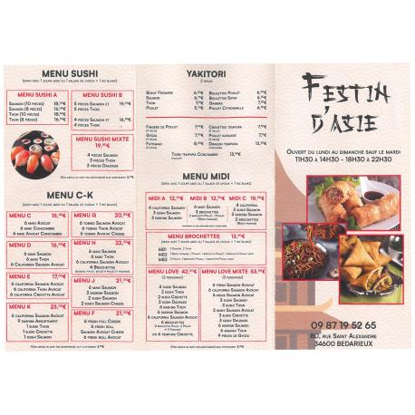 Menu Festin d'Asie