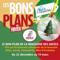 -10% sur les boissons artisanales de la brasserie (Strix, Aucels, Limonad'Oc, Bleu d'Occitanie) du 22 décembre au 19 mars !