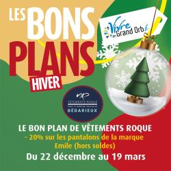 - 20% sur les pantalons de la marque Emile (hors soldes) du 22 décembre au 19 mars !