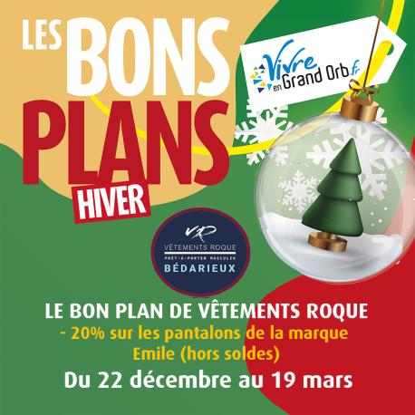 - 20% sur les pantalons de la marque Emile (hors soldes) du 22 décembre au 19 mars !