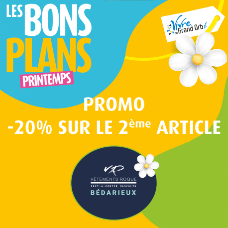 - 20% sur le deuxième article du 20 mars au 20 juin !